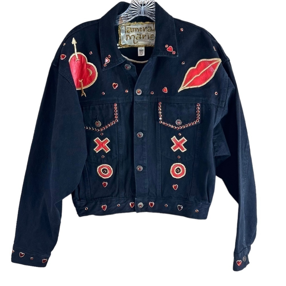 Tamorah Marie Studded & Embroidered Black Denim Jacket SZ S